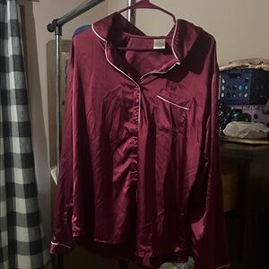 Serra Satin Pajama Top - Deep Red